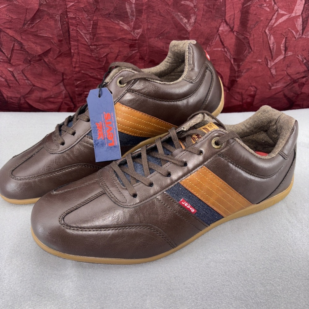 Levi's Mens Size 12 Blue Denim Brown Tan Comfort Casual Sneaker 51809109B NWT
